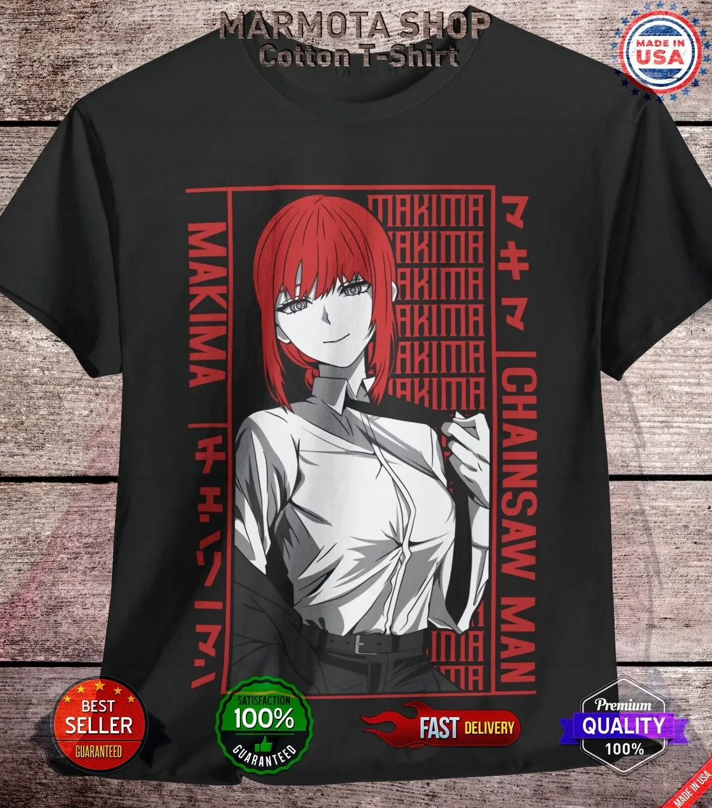 

Makima Chainsaw Man Shirt Anime Tee T-Shirt Pochita Horror Manga Otaku Denji