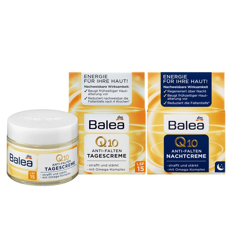 Balea Q10 Anti-wrinkle Day Cream Night Cream VitaminE Cream Reduce wrinkles fine lines SkinCare regeneration cream Vegan whitening cream