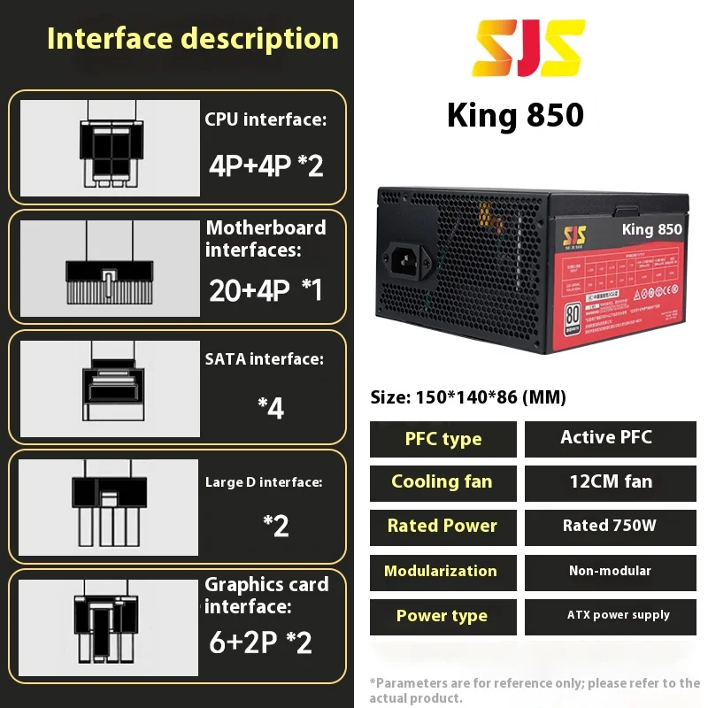 SEJISHI fonte 750W PC PSU Power Supply Unit Black Gaming Quiet 120mm Fan 24pin 12V ATX Desktop Computer Power Supply Diy Gaming