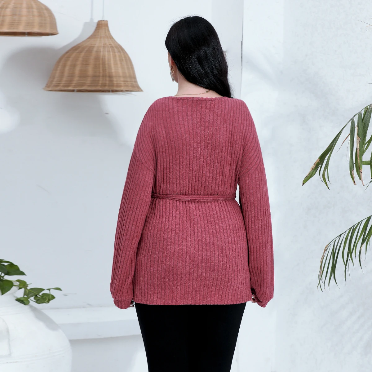 Plus Size Women Clothes 2024 New Solid Color Top Casual Crew Neck Long Sleeve Stripe Shirt Women's Plus Size Clothing L013