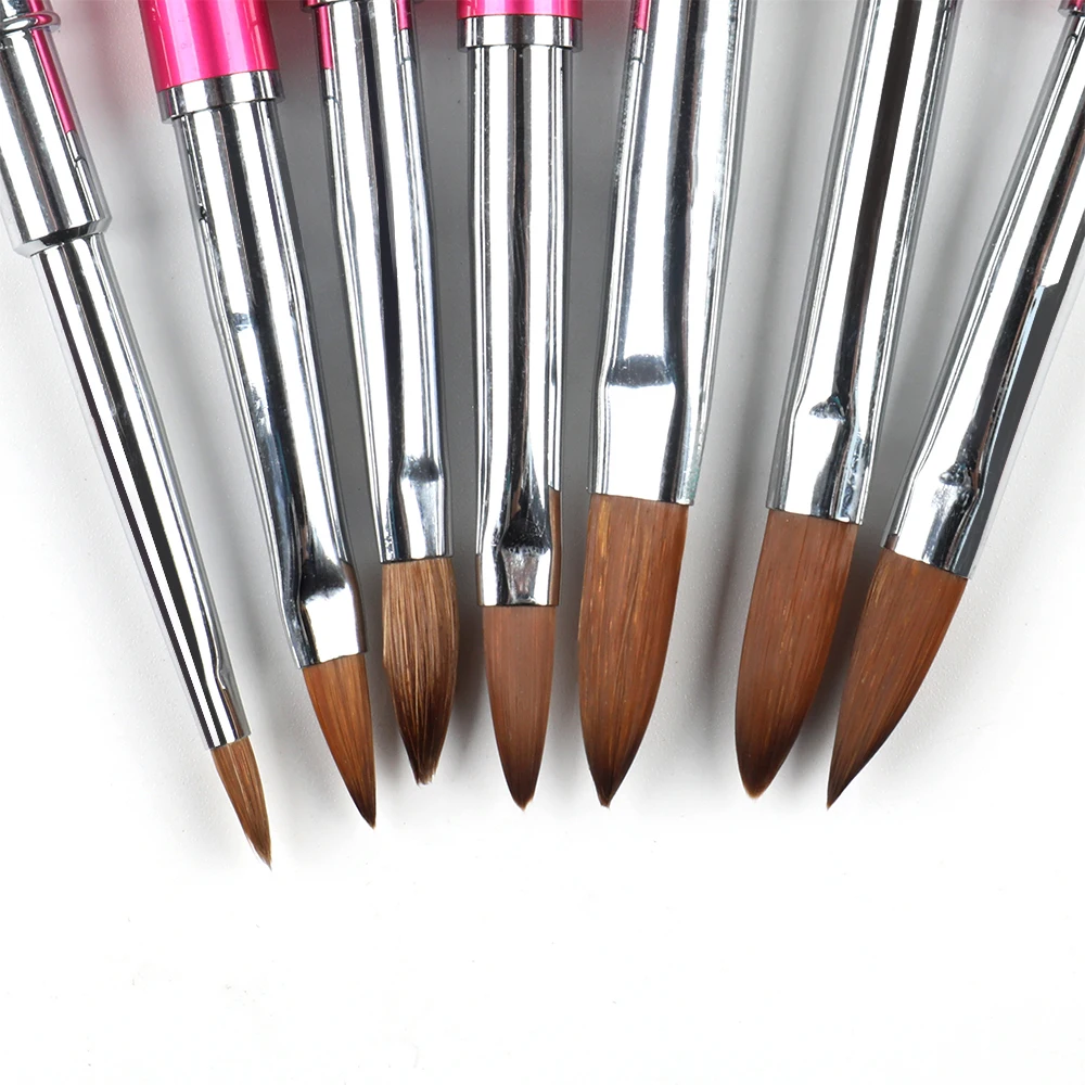 Rose Gold  Acrylic Nail Brush 3D Pure Handmade Nail Brushes For Acrylic Application Professional Nylon Nail Art Brush Set 3