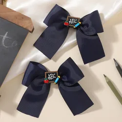 Kids Girls Navy Grosgrain Bow Hair Clips with Cute Book and Pencil Decor - Set of 2 - Other (FJ5619 - 2A - 2)