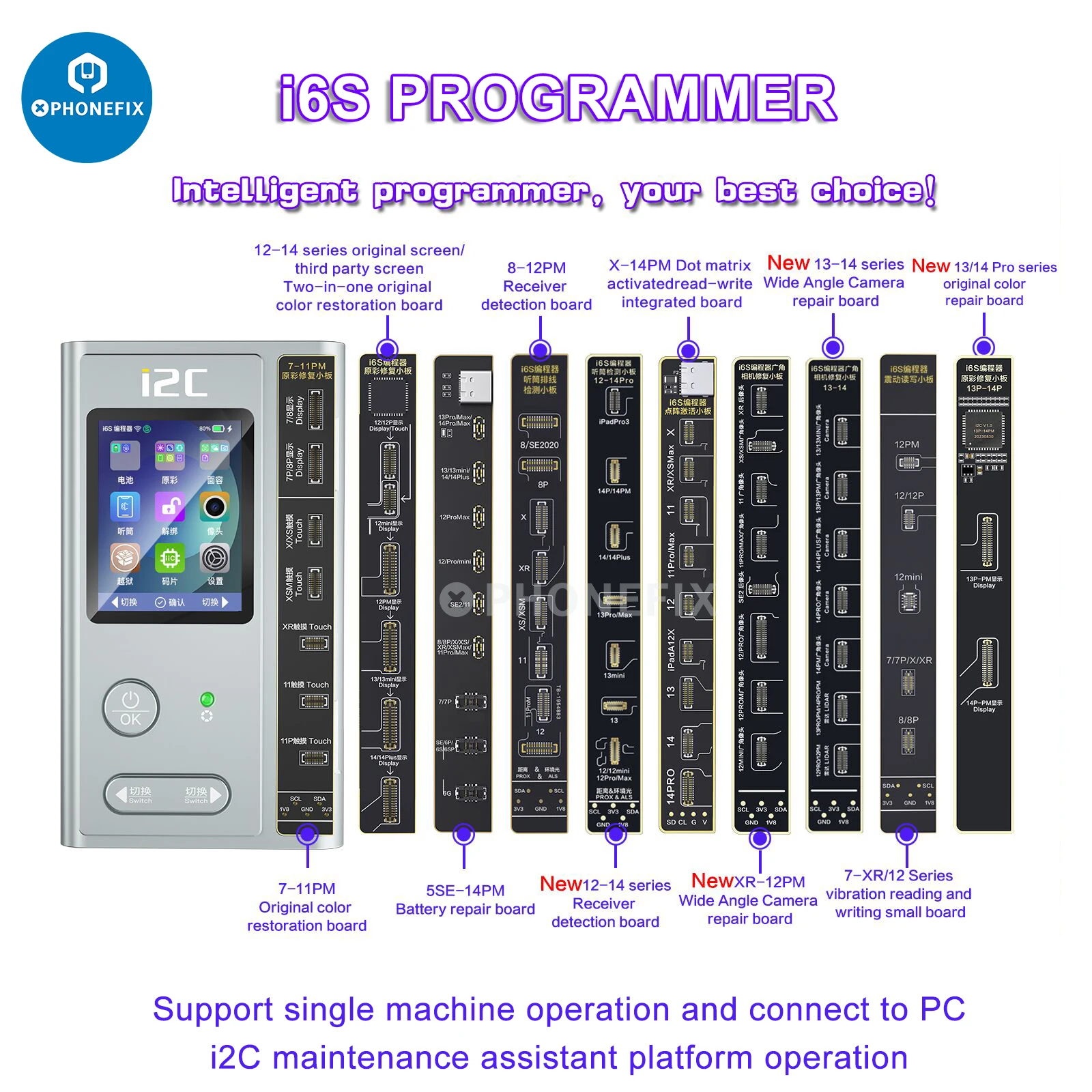 i2C i6S JC V1SE Intelligent Programmer Face ID Battery Screen Original Color True Tone Function Dot Matrix Repair iPhone 6-15PM iphone battery repair flex dot matrix repair cable iphone camera repair cable