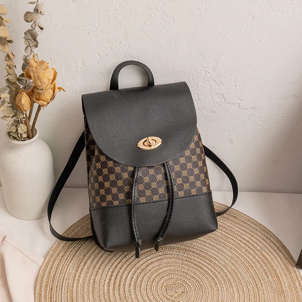 

Women's Bags Backpack Fashion Small Cover Drawstring 1pcs (Black) Outdoor Storage Mini for Shoulder Pu Sports Pouch