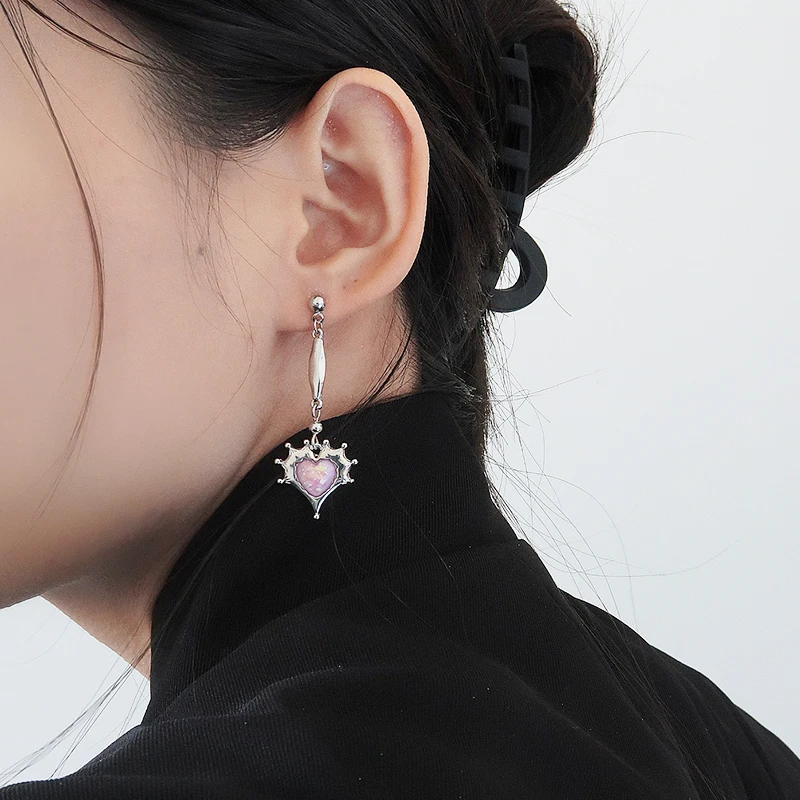 Drop Earrings Laser Stone Pink Love Heart Pendant Star Butterfly Long Tassel for Women Cool Girl Y2K Jewelry HUANZHI NEW INS