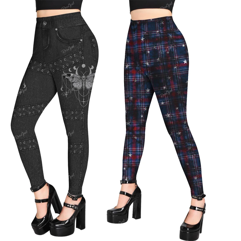 Ros gal plus Größe Gothic Leggings 3d Schmetterling Jean Schnür bedruckte Hose S-5XL Frauen Streetwear enge Hosen Mujer