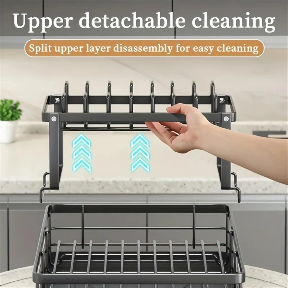 Dish Drying Rack Adjustable Kitchen Plates Organizer With Drainage Countertop Cutlery Storage Holder Metal Tableware Bowl Shelf