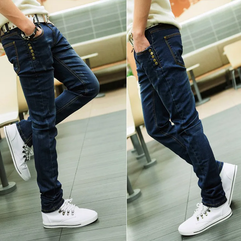 Korean Slim Skinny Jeans Spring Autumn Men\'s Handsome Casual Long Trousers Thin Students Youth Teenagers Men\'s Pencil Pants