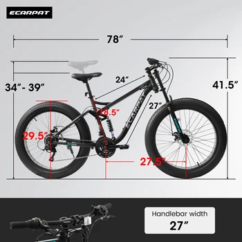26 inch Mountain Bike, Full-Suspension 21 Speeds Drivetrain with Disc-Brake MTB Bicycle, 26*4 6
