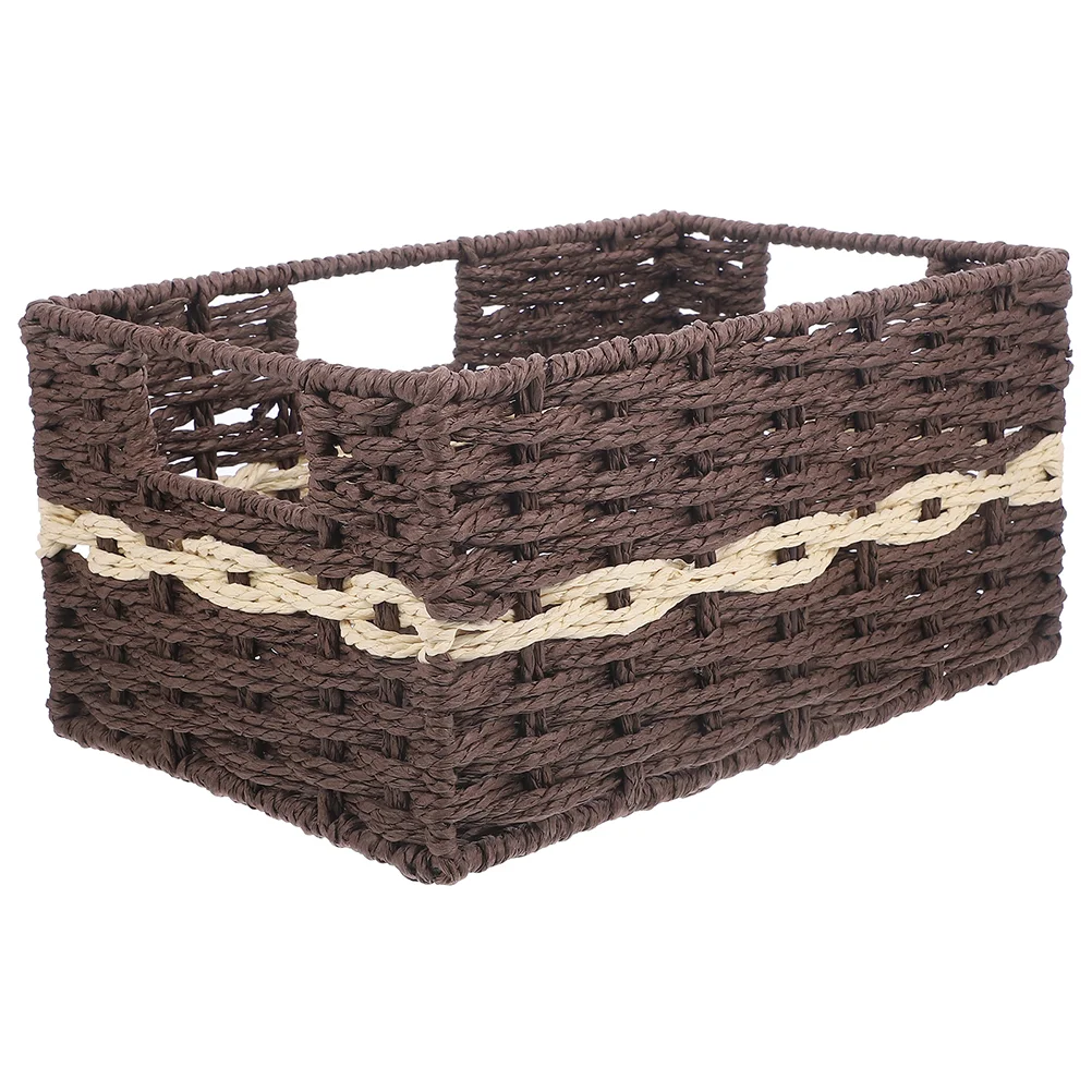 

Straw Storage Basket for Table Woven Sundries Container Organizer Desktop Home with Handle Baskets Clothing Bins