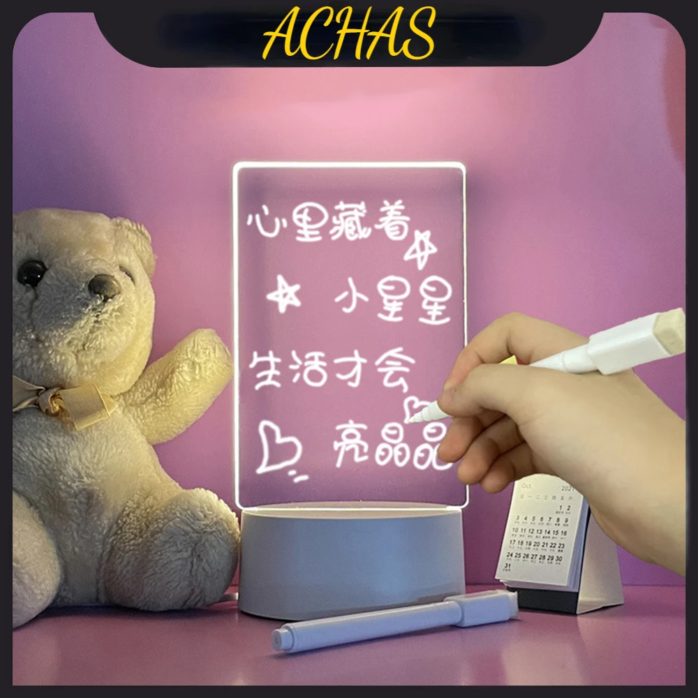 16x10cm USB 투명 메시지 보드 라이트 펜 발광 램프 DIY 노트 데일리 메모 보드 데스크탑 테이블 장식 야간 조명, 야간 조명 램프 포함