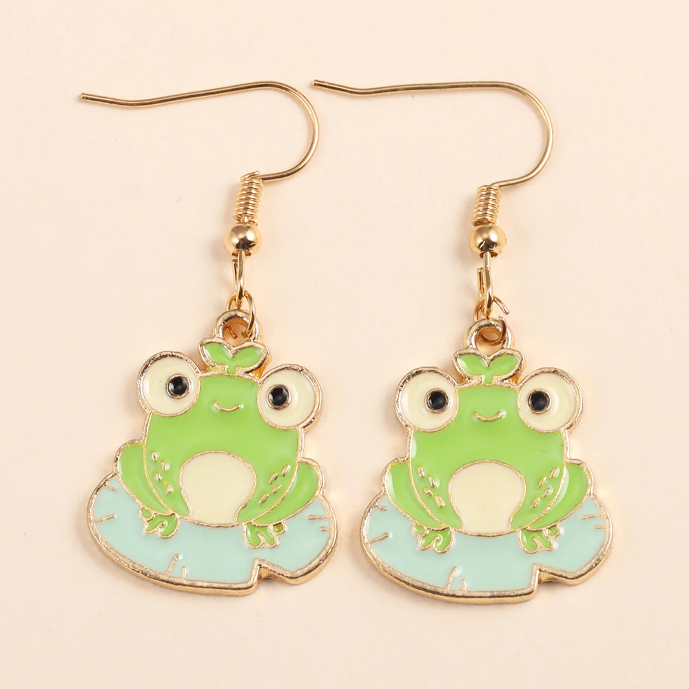 Lovely Alloy Enamel Green Cactus Potted Plant Frog Pendants Dangle