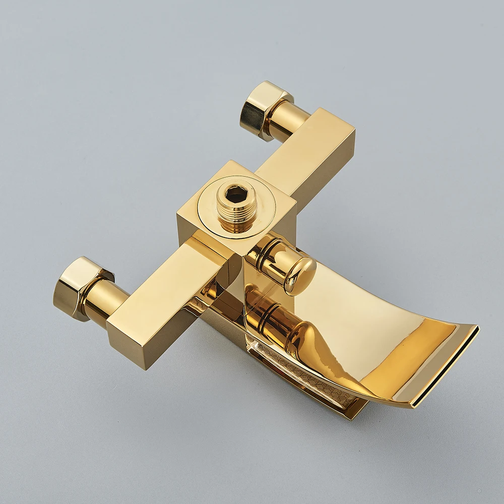 Polish Golden Bathroom Shower Faucet Bathtub Faucet with Hand shower Waterfall Spout Wall Mount Cold Hot Water Mixer Bathing 4