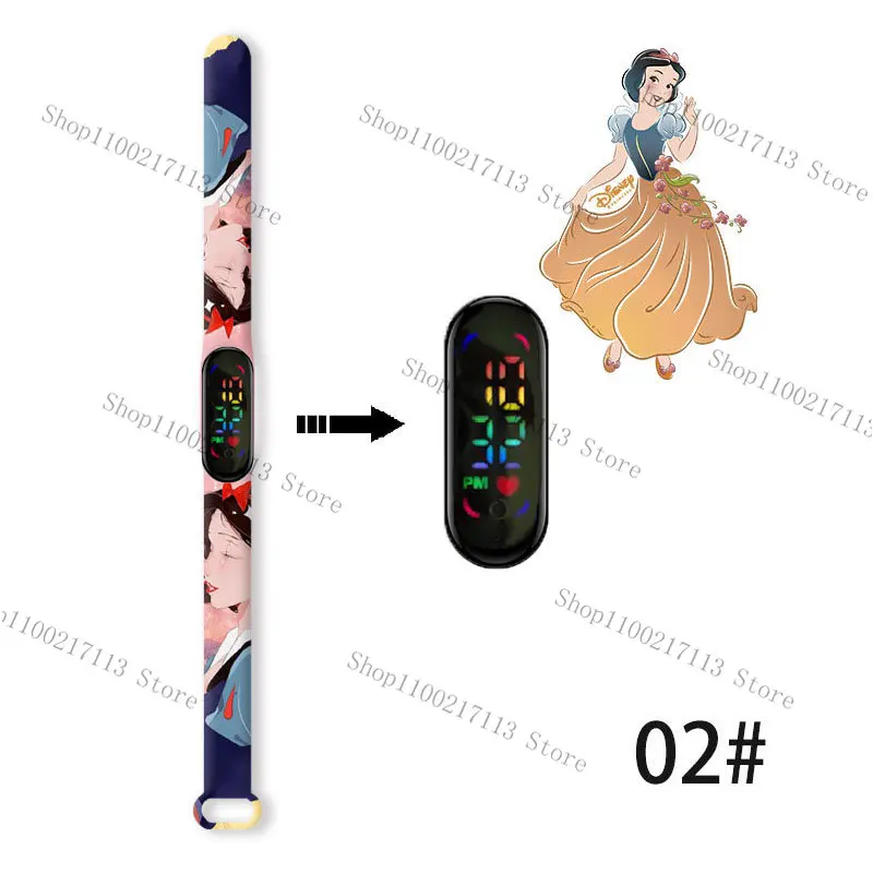 Disney Snow White children's watches anime figure Cinderella Belle princess LED touch waterproof electronic kids watch gifts