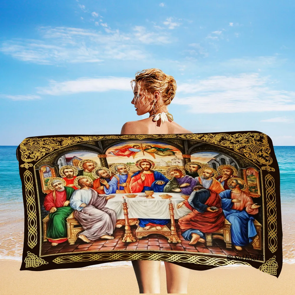 

The Last Dinner Tapestry Virgin Mary Towel Vintage Artistic Beach Towel Quick Dry Microfiber Towels Bathroom Face Hand Towel