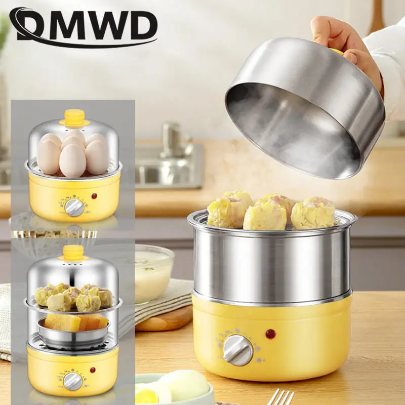2 Layers Automatic Electric Egg cooker Stainless steel Food Steamer Grains Buns Heater Dish warmer Egg Custard Stewer Timed 220V