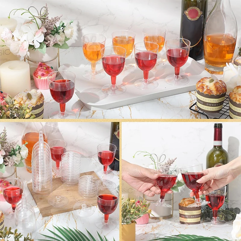 50pcs Champagne Flutes 5oz Reusable Disposable Cups Transparent Wine Mug for Party Wedding Glass Premium Heavy Duty Fancy Cup