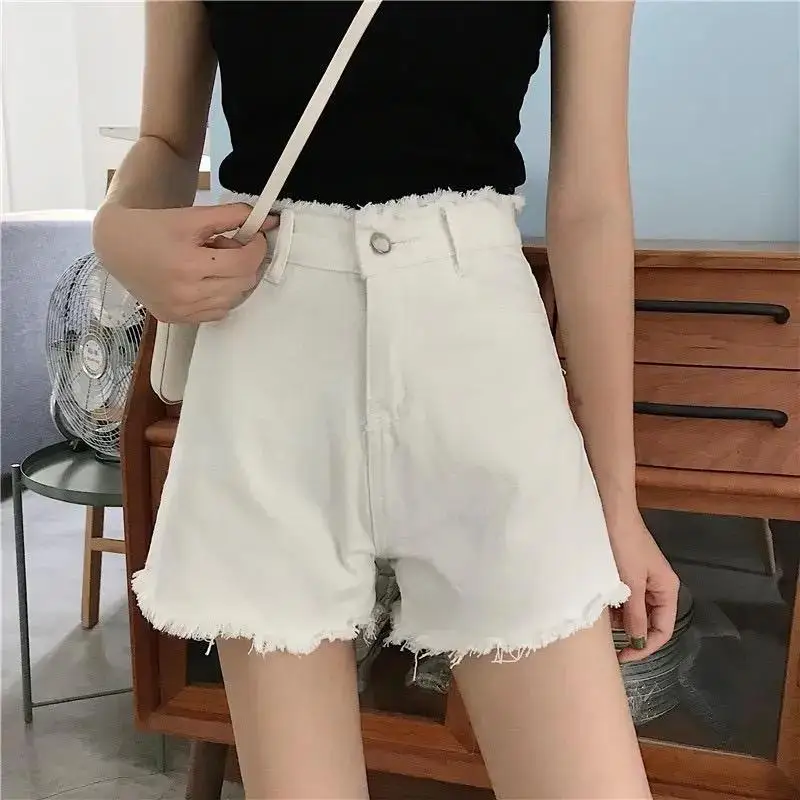 

New High Waist Tassel Denim Shorts Female Summer Korean Version Raw Edge Wide Leg Loose Plus Size Jean Shorts Women