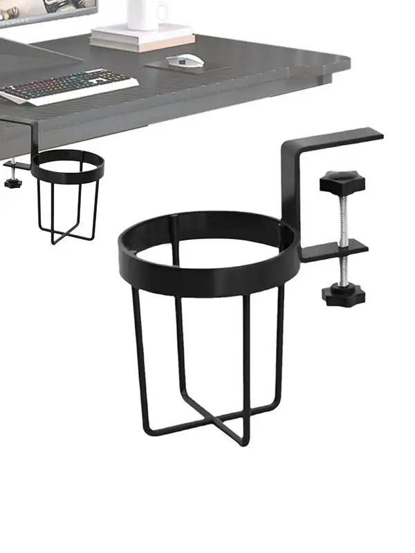 Table Side Cup Holder Desk Side Cup Holder Stainless Steel Anti-Spill Drinks Storage for Coffee Mugs Water Bottles