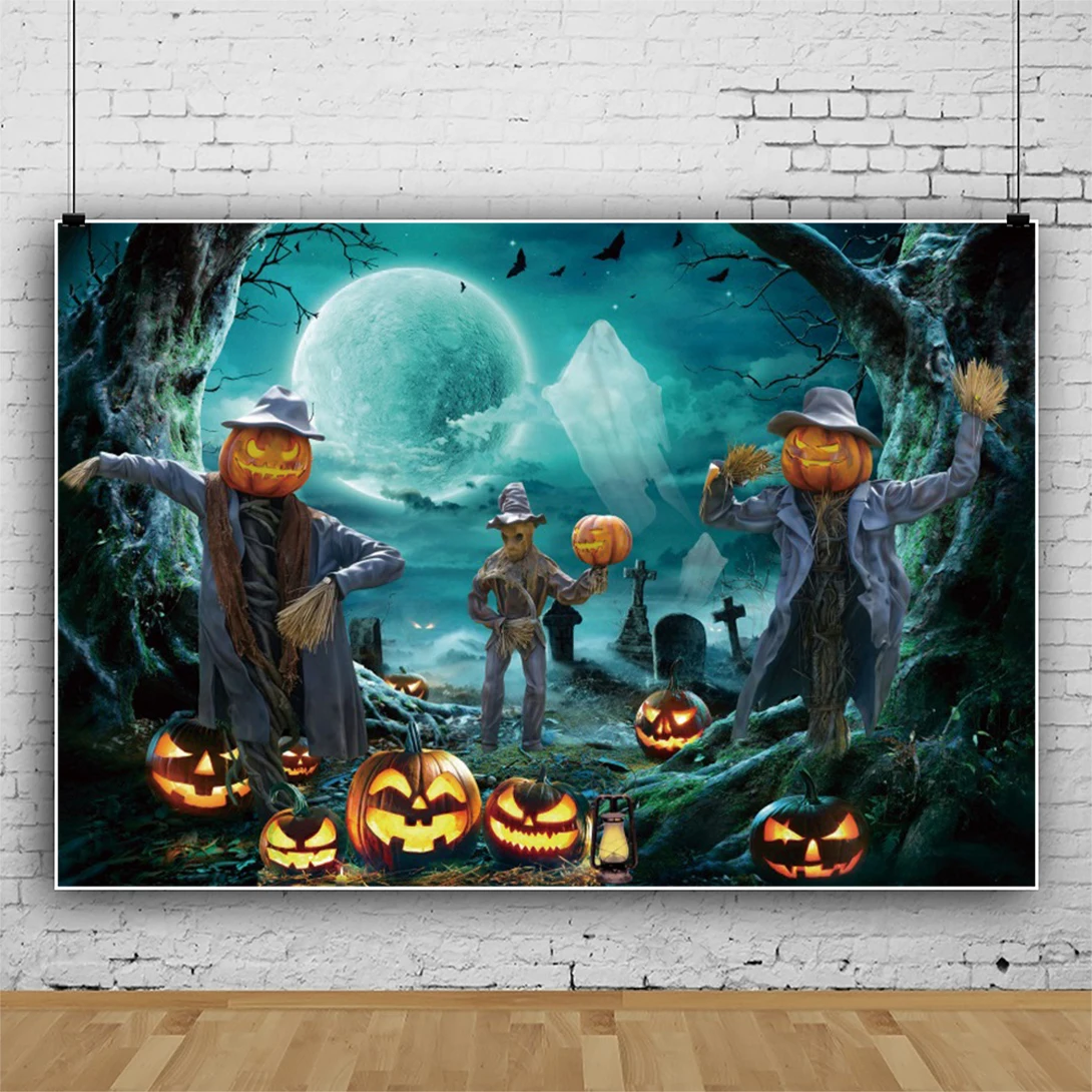 

Halloween Backdrop Pumpkin Lantern Forest Moon Tombstone Baby Photography Background For Photo Studio Props SZLY-53