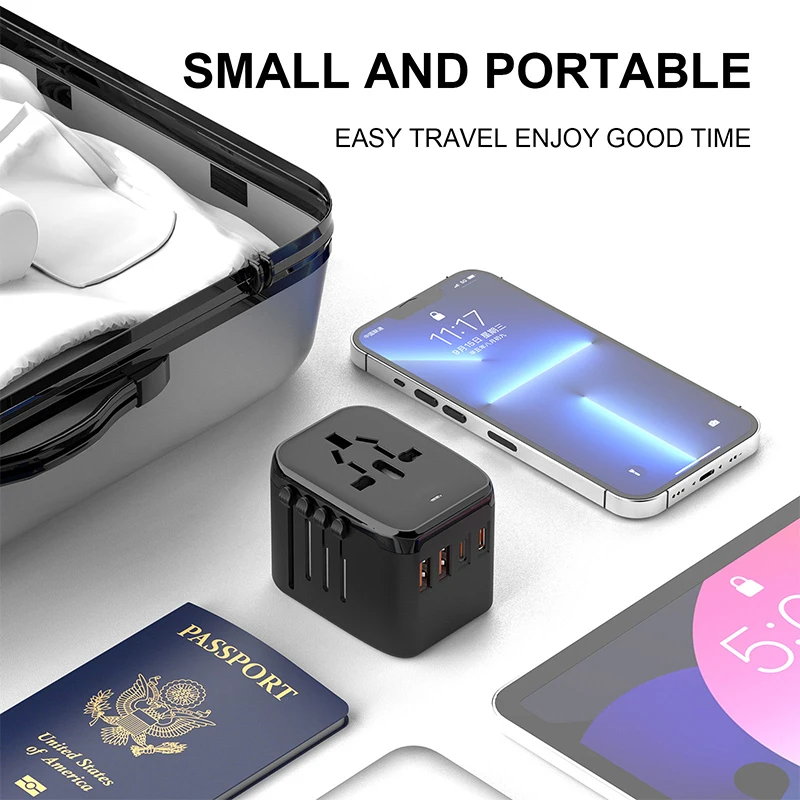 Universal Travel Adapter All-in-one Travel Charger with 2 USB Ports and 2 Type C Wall Charger for US EU UK AUS Worldwide