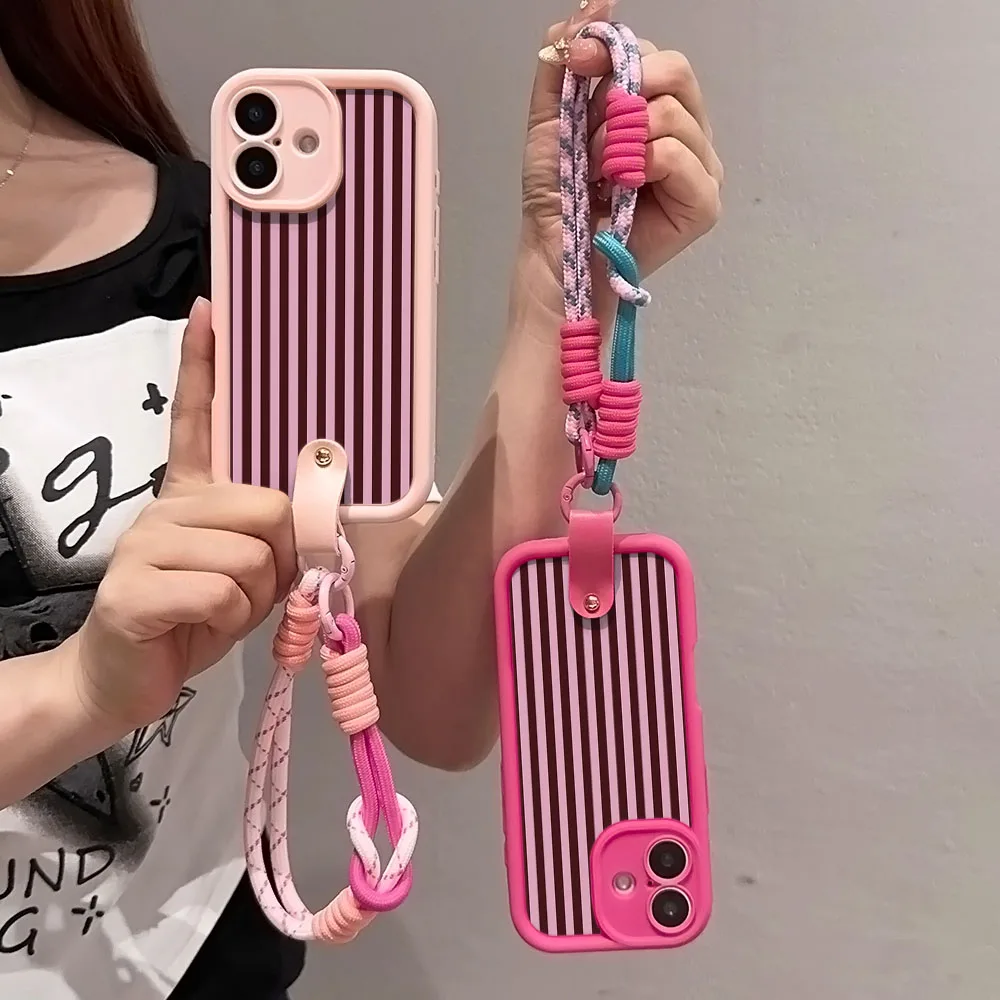 Wrist Chain Lanyard Case with Stripe Hand Strap Cover