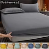 100% Cotton Fitted Bed Sheet Solid Color Mattress Cover with Elastic Band Non-Slip Adjustable Bedsheet for Double Queen King Bed 1