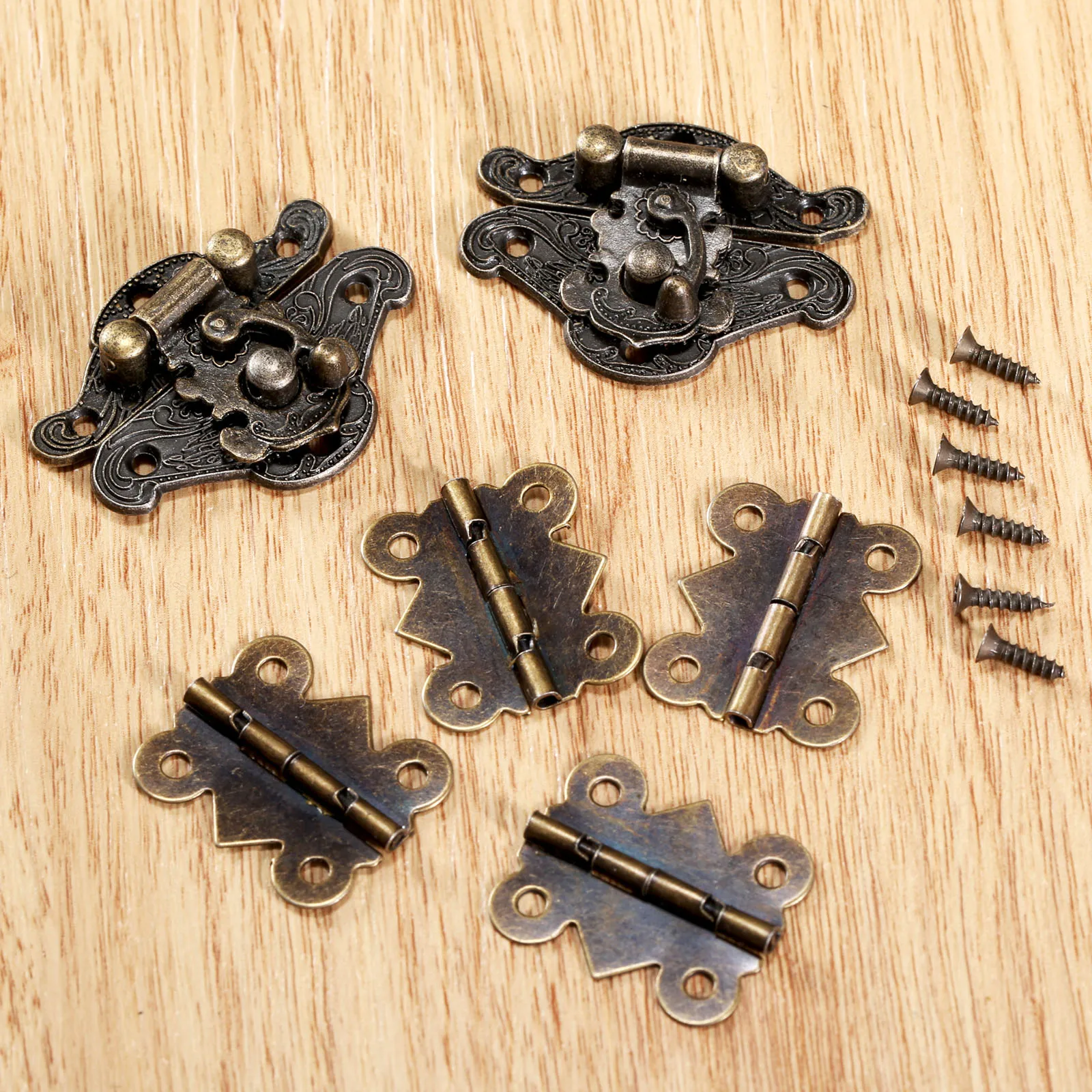 Toggle Latches, Jewelry Box Hasps, Decorative Latches, Furniture Hardware 6Pcs/set Antique Bronze Jewelry Wooden Box Case Toggle Hasp Latch with Cabinet Hinge Furniture Accessories Iron Vintage Hardware
