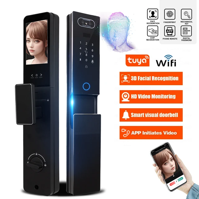 PHIPULO Smart Door Lock 3D Face Recognition Camera Digital Password Electronic Key IC Card APP Unlock Fingerprint Smart Locks 1