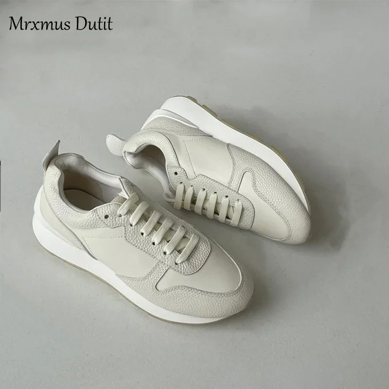 

Mrxmus Dutit 2024 Autumn Fashion Women New Genuine Leather Waterproof Platform Thick Sole Shoes Solid Wild Simple Sneaker Female