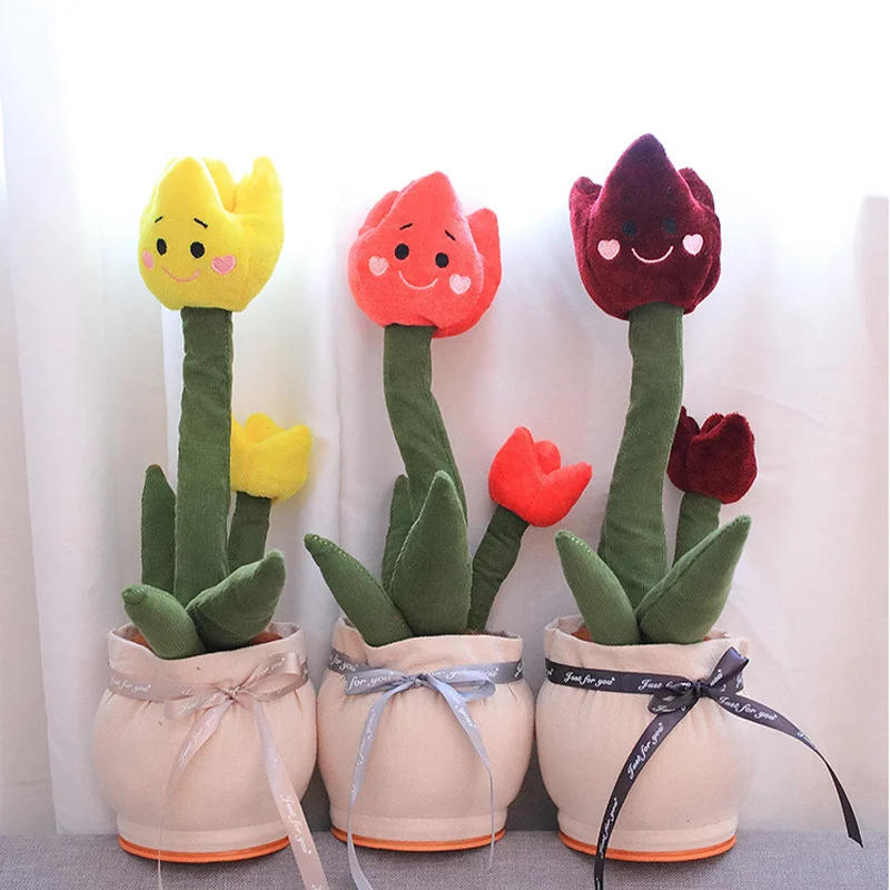 120 Songs Dancing Tulip Flower Plushie Talking Singing Song Dancer Repeat Voice Toys plush toys dancing cactus toy electric interactive toy For Girls Girlfriend Kids Dancing Cactus