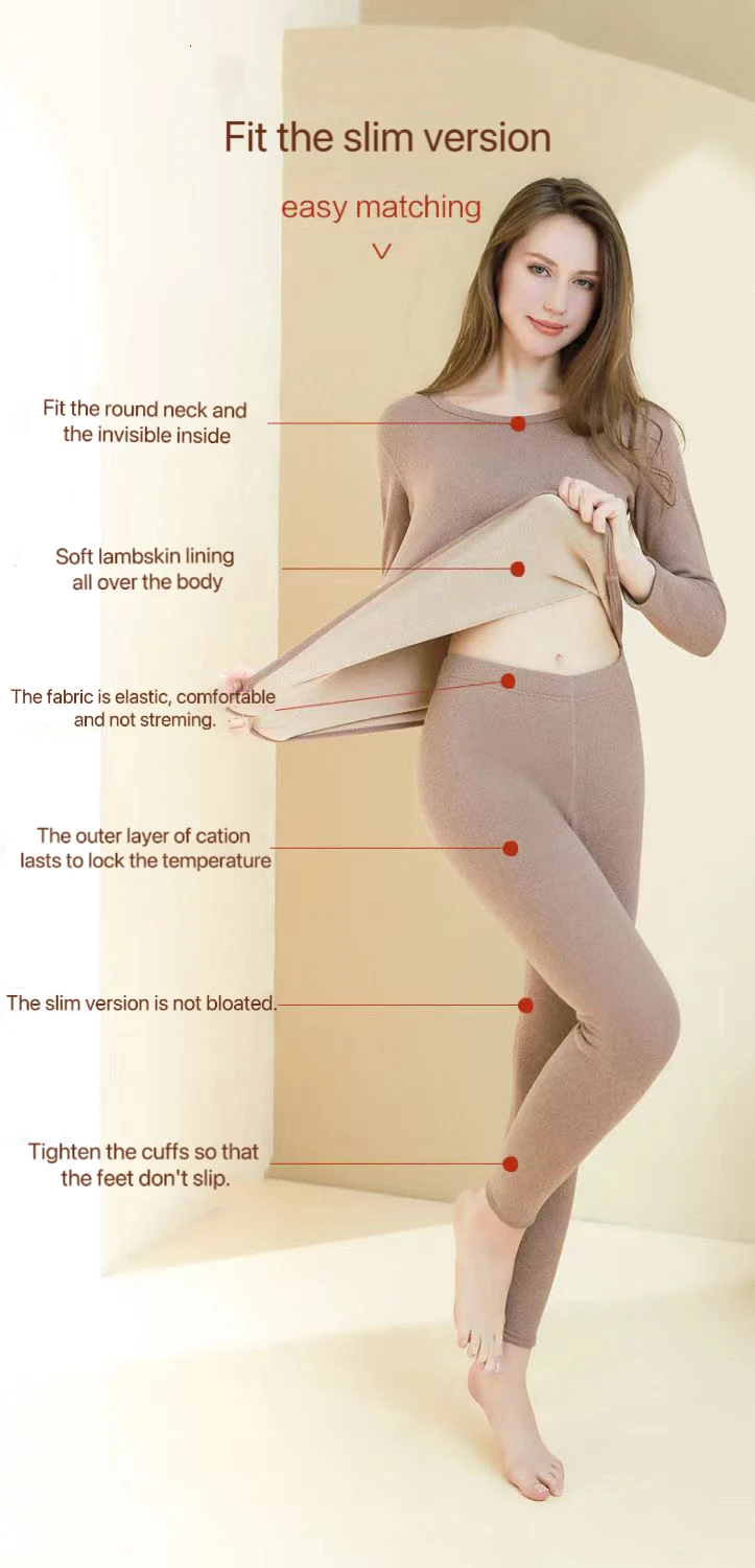Description Picture 6 of item1Set Ultra Thick Thermal Underwear Set Women's Seamless Layer Warm Lingerie Winter Long Sleeve Bottoming Thermal Clothing Sets