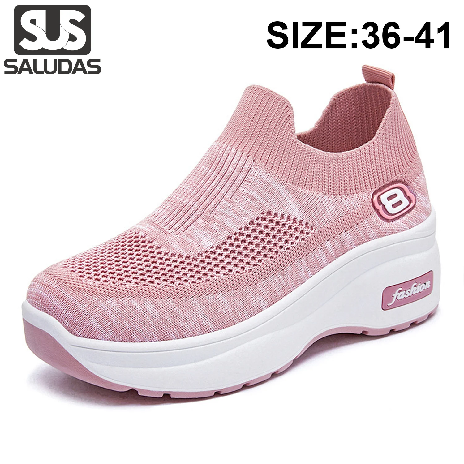 

SALUDAS Women Casual Shoes Wedges Shoes Breathable Light Internal Increase Platform Loafers Vulcanize Shoes Women Shoes