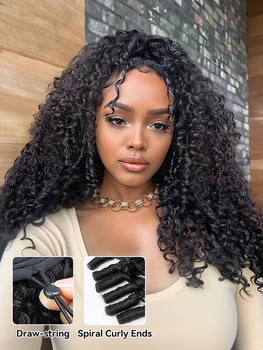 Mezza parrucca riccia birmana in capelli umani, voluminosa, senza colla, con laccetto regolabile, facile da indossare, densità elevata 250, 3 in 1, per donna