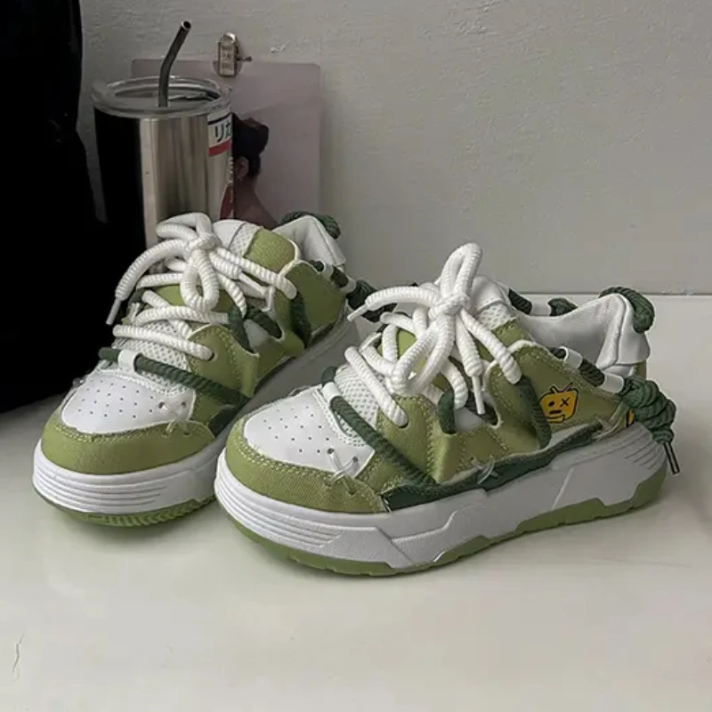 Women Chunky Sneakers Casual Fashion Comfortable Board Shoes Korean Style Lightweight Lace Up Non-slip Flats Sapato Feminino 6