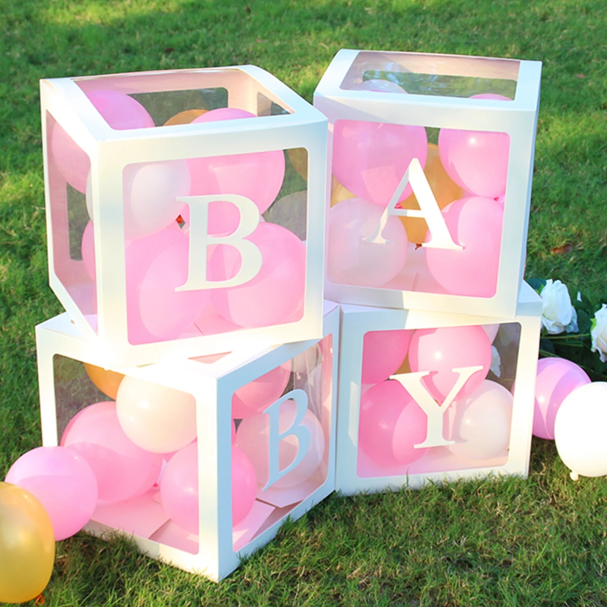 Caja de letras a-z de 30x30cm, globo relleno personalizado, cajas de letras  transparentes, decoración de boda, cumpleaños, baby shower, niños -  AliExpress