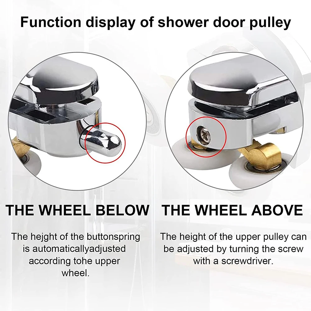 4pcs Shower Door Rollers Zinc Alloy Single Shower Door Roller Runners Wheels Pulleys Glass Sliding Door Pulley Hardware Parts
