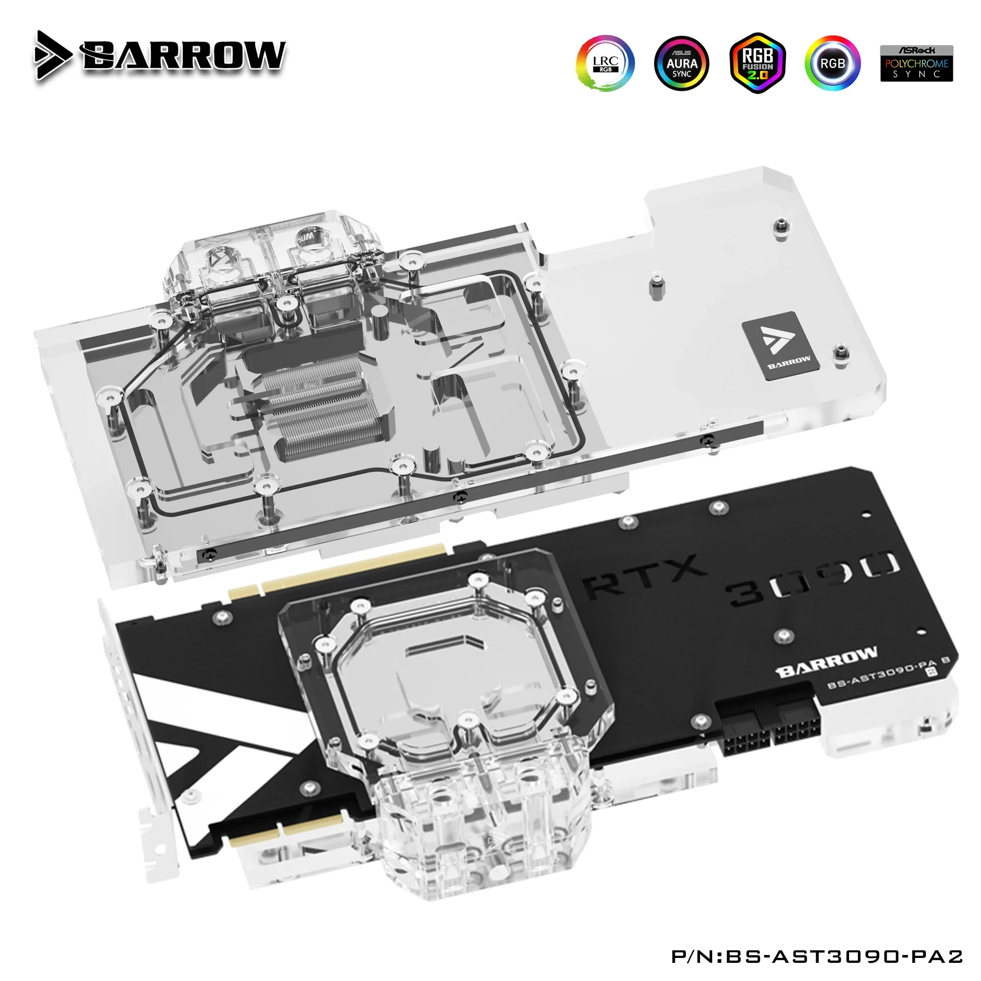Barrow Double Cooling Gpu Water Block Per Scheda Grafica Da Gioco Asus Tuf Rtx3090/3080 O24G/10G, Copertura Completa, 5V , Bs-Ast3090-Pa2 B