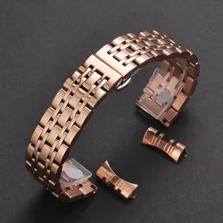 Solid Stainless Steel Butterfly Buckle Watch Band, 304L Metal Wrist Strap - 21mm (Rose Gold)