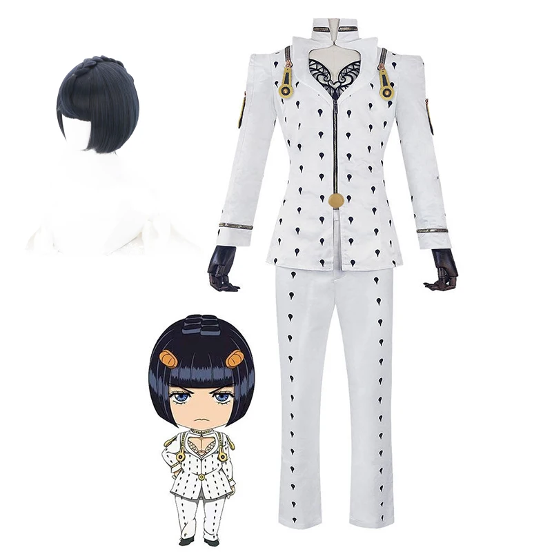 Anime Jojo Bizarre Adventure Golden Wind Bruno Buccellati Cosplay Costume Parrucca Stampa Bianca Uniforme Uomo Halloween Suit