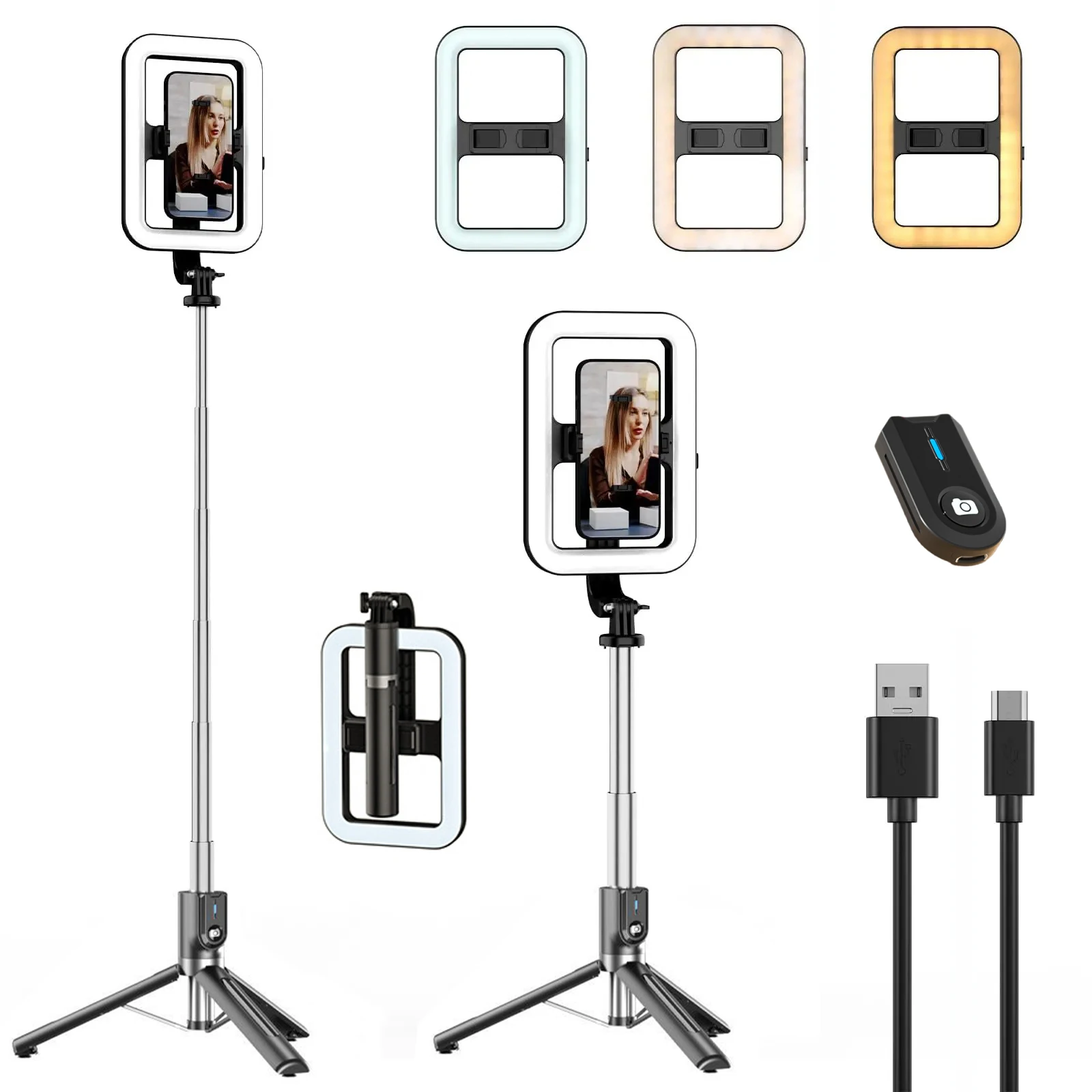 P40D Square Fill Light Selfie Stick - Portable 6-Inch Beauty Light