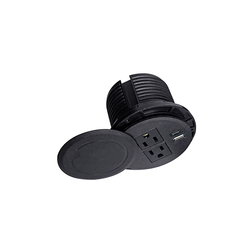 Desktop socket Multifunctional 2US Socket with USB Type-C Recessed Desktop Plug Round Socket