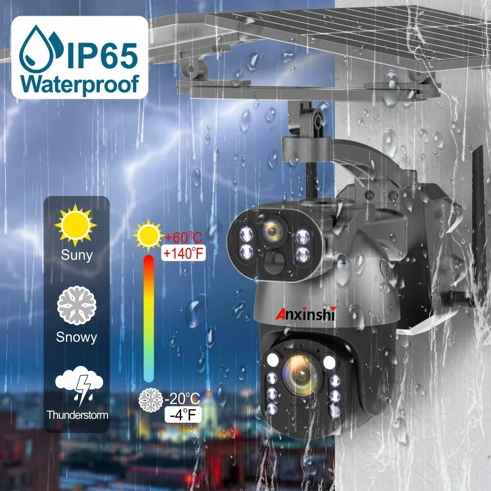 안신시 브랜드 4G LTE 태양광 무선 UBox 앱 지원 50배줌 태양광 카메라 (양방향 오디오, 듀얼 태양광 패널 포함)