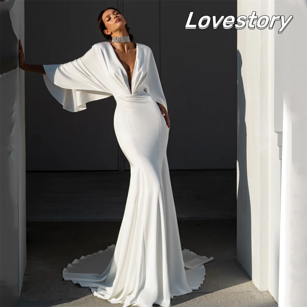 

Женское атласное платье-Русалка It's yiiya, белое платье невесты на пуговицах с длинными рукавами и V-образным вырезом на лето 2019