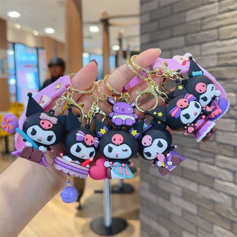 Kawaii Sanrio Keychain Anime Kuromi  Pvc Cute Cartoon Kuromi  산리오 Keychain Car Key Bag Pendant Decor Girl Toys Birthday Gifts