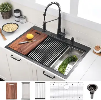 33" Black Stainless Workstation Sink 1