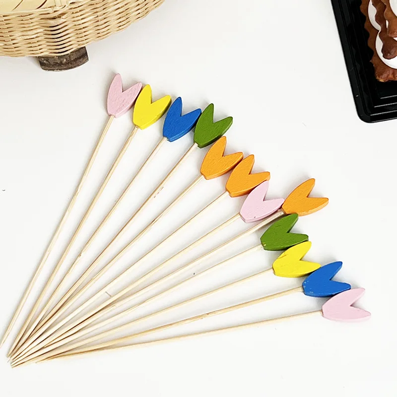 100Pcs Sweet Daisy Theme Disposable Bamboo Food Picks Flower Dessert Fruit Forks for Birthday Wedding Baby Shower Party Decor