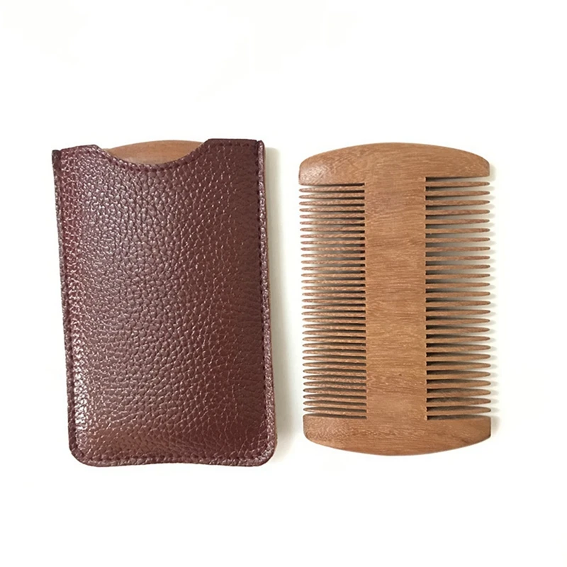 

2X Wooden Beard Comb Natural Sandalwood Beard Comb With Fine & Coarse Teeth - Anti-Static Pocket Comb For Everyday Carry