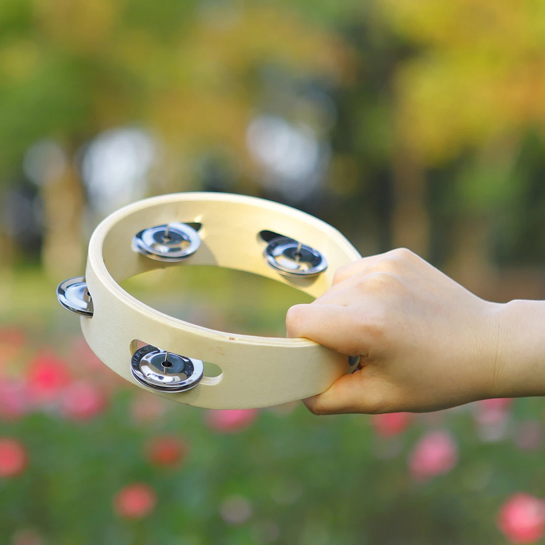 Tambourine 6 Inches Woodiness Ring Ring Orff Musical Instruments Shake Strike Drum Children's Toys Gift Stainless Steel Cymbals