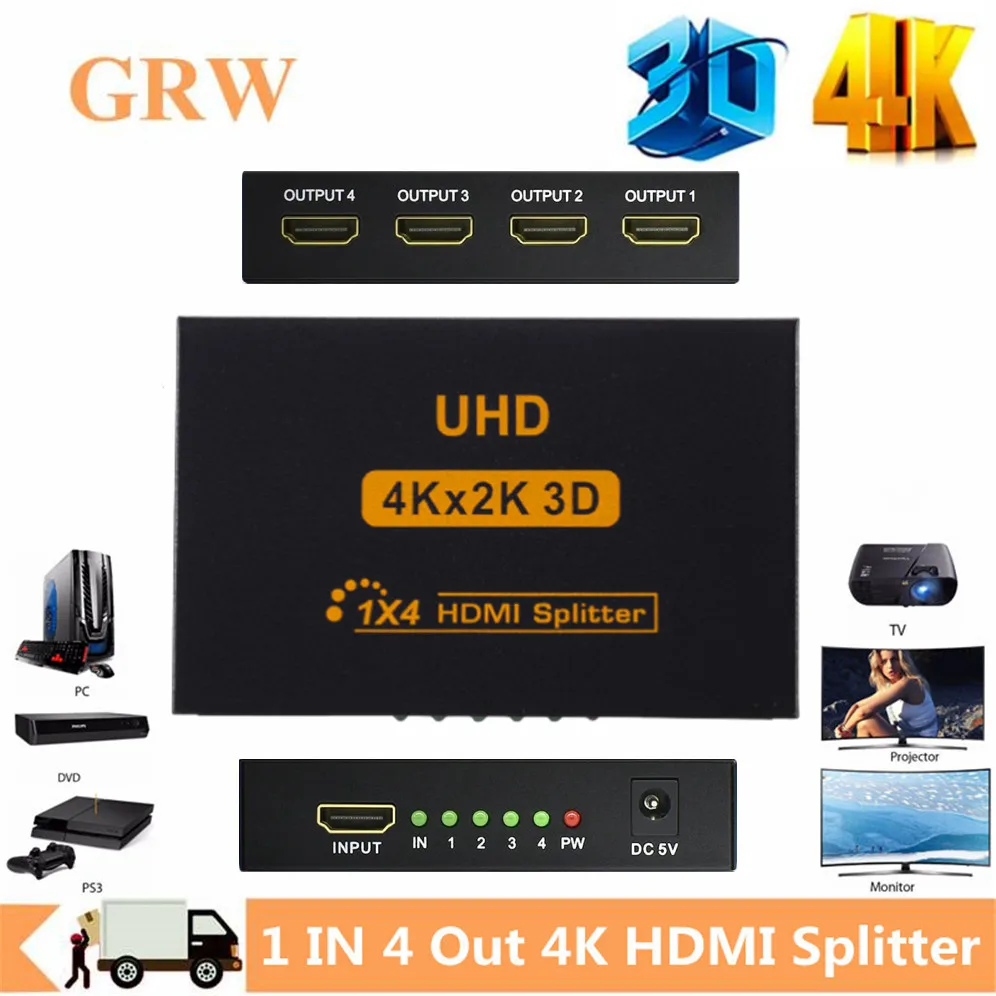 Hdmi Splitter com Adaptador de Energia Portas em Out 1×4 Splitter 4k x 2k @ 30hz 3d Full hd Distribuidor para Ps4 Fire Stick Hdtv